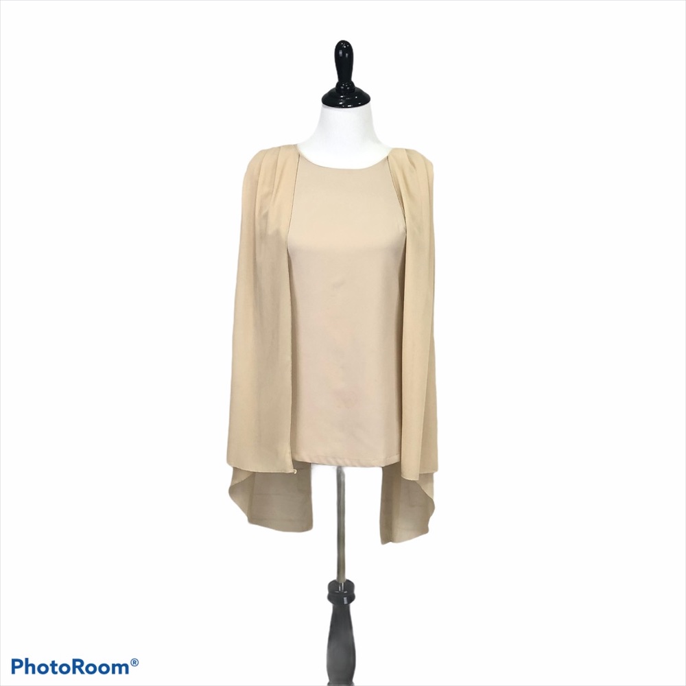 Tianzhien hi lo sleeveless round neck back zip waterfall sides tan tunic